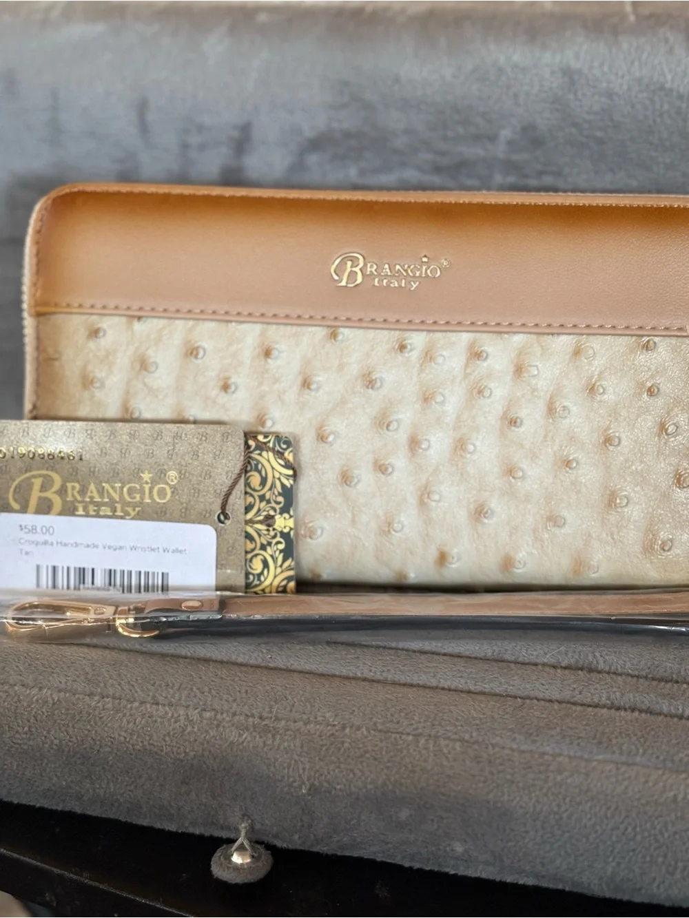 Tan Vegan Wristlet Wallet